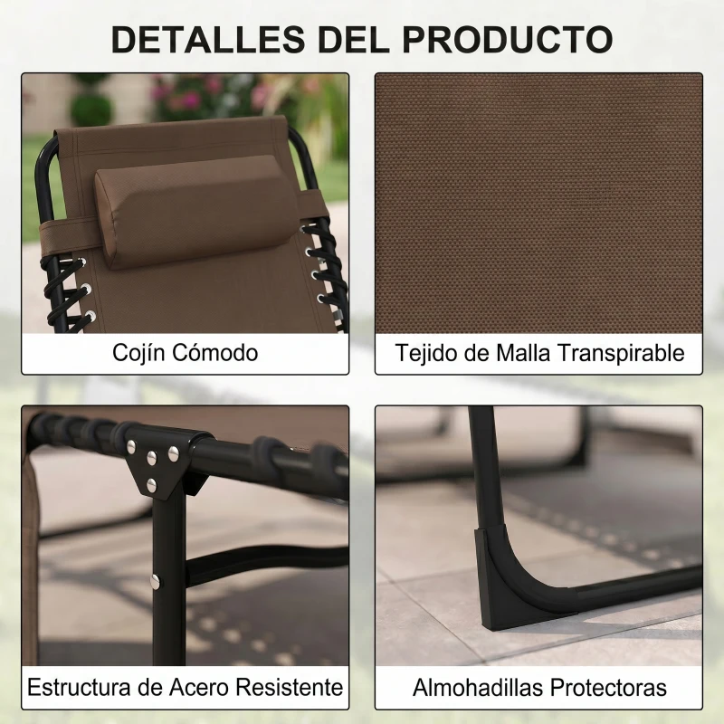 Outsunny Espreguiçadeira Dobrável de Jardim com Encosto Ajustável Apoio para Cabeça Acolchoado Bolso Lateral 185x58x30 cm Marrom