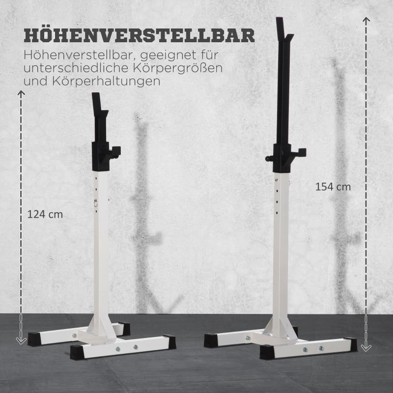 HOMCOM Halterstandaard, Set van 2, tot 150 kg, Hoogteverstelbaar, Staal, Wit+Zwart, 52 x 48 x 160 cm