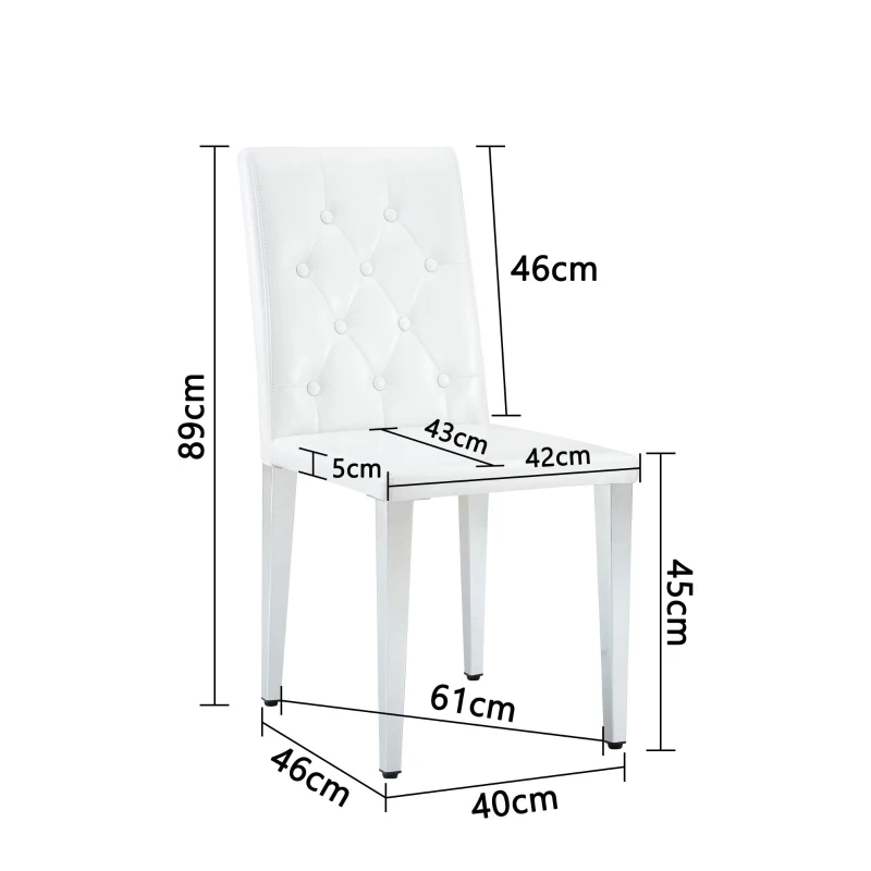 Lot de 4 chaises de salle à manger, style luxe européen, patins antidérapants et silencieux, 42x46x89 cm, Blanc+Argenté