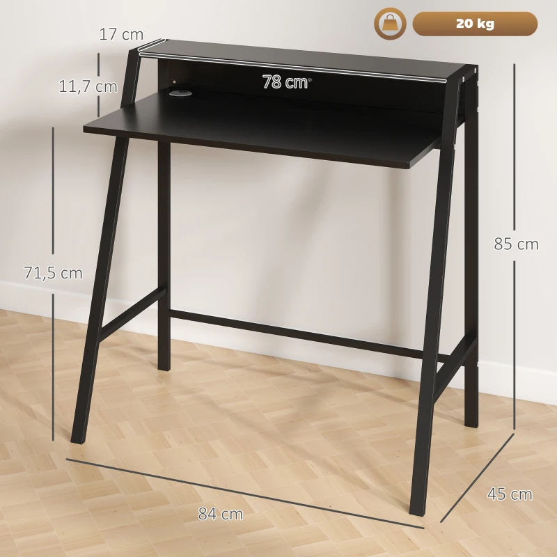 HOMCOM bureau, computertafel, bureau, werktafel met kabeldoorvoer, lade, MDF metaal zwart 84 x 45 x 85 cm