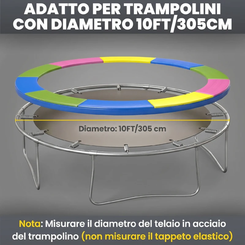SPORTNOW Copertura Tappeto Elastico Ø305x30 cm Pieghevole e Portatile, in Plastica, PE e Schiuma, Multicolore