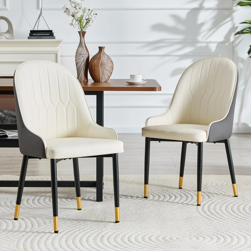 Lot de 2 chaises de salle à manger, dossier motif éclair stylé, déperlante et facile d'entretien, 47.3x44x91 cm, Blanc+Noir