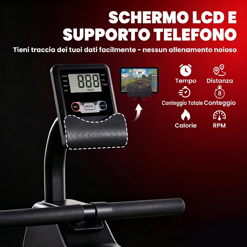 SPORTNOW Vogatore domestico: 16 livelli resistenza, Bluetooth, APP compatibile.