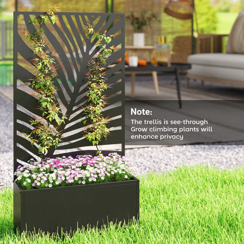 Outsunny Metal Garden Bed for Garden with Trellis, Wall Mounted or Freestanding Raised Planter with Privacy Screen