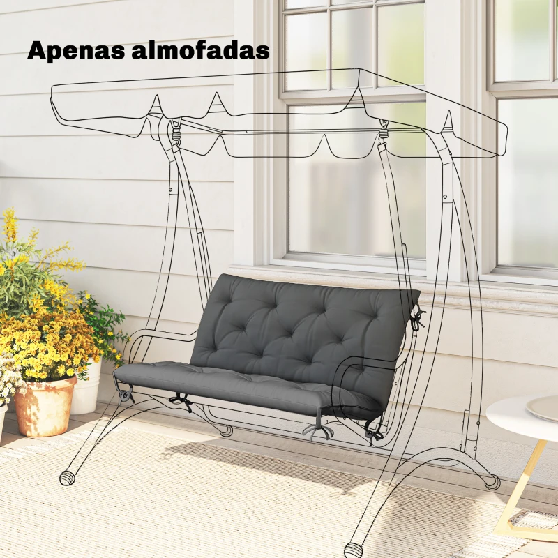 Outsunny Almofada para Banco de Jardim com Encosto, 100x98x8 cm, Almofada de Banco de 2 Lugares para Interior e Exterior com Enchimento Espesso e Tiras de Fixação, para Baloiço, Terraço, Varanda Cinzento Escuro