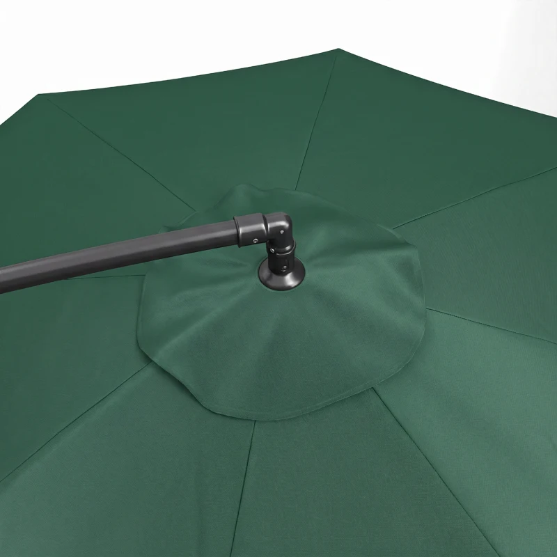 Outsunny 3 m Overhanging Cantilever Parasol, with Cross Base - Dark Green