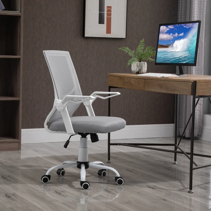 Vinsetto Sedia da Ufficio Ergonomica con Braccioli e Supporto Lombare, in Tessuto Effetto Lino, 62.5x55x94-104 cm, Grigia