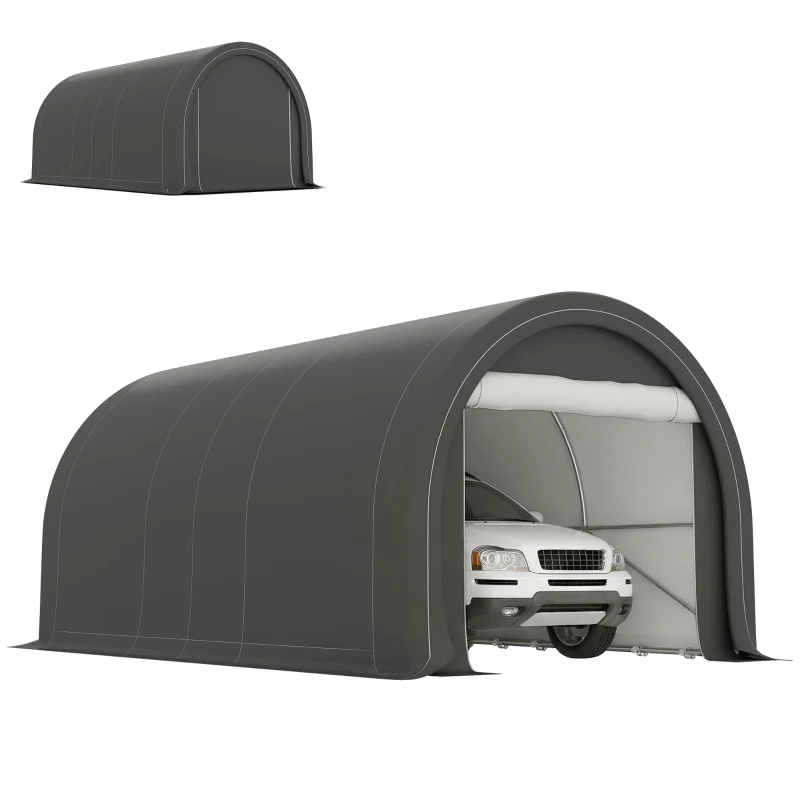 Outsunny Tendone da Giardino per Auto e Attrezzi con Ingresso a Cerniera, Picchetti e Funi, 500x300x240 cm