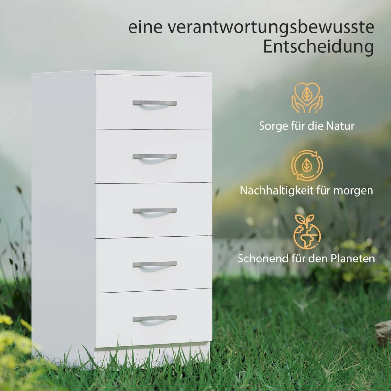 HOMCOM Ladekast met 5 Laden, Ladekast voor Kleding en Benodigdheden, Spaanplaat, Wit