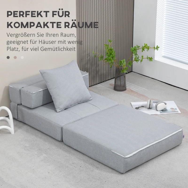 HOMCOM Relaxstoel Ligstoel Stoel met bedfunctie, incl. 1 kussen, 70 cm x 70 cm x 61 cm, Lichtgrijs(m-6)