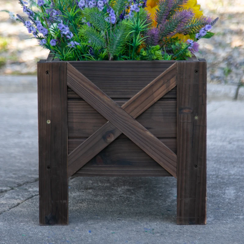 Outsunny verhoogd bed met behandeling van carbonisatie plantenbak plantenfolie met 2 lekgaten dennenhout verkoold 100 x 36,5 x 36 cm