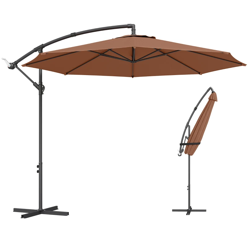 Outsunny 3 m Overhanging Cantilever Parasol, with Cross Base - Coffee
