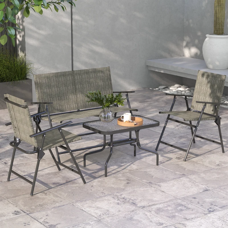 Outsunny Four-Piece Metal Garden Sofa Set - Mixed Brown