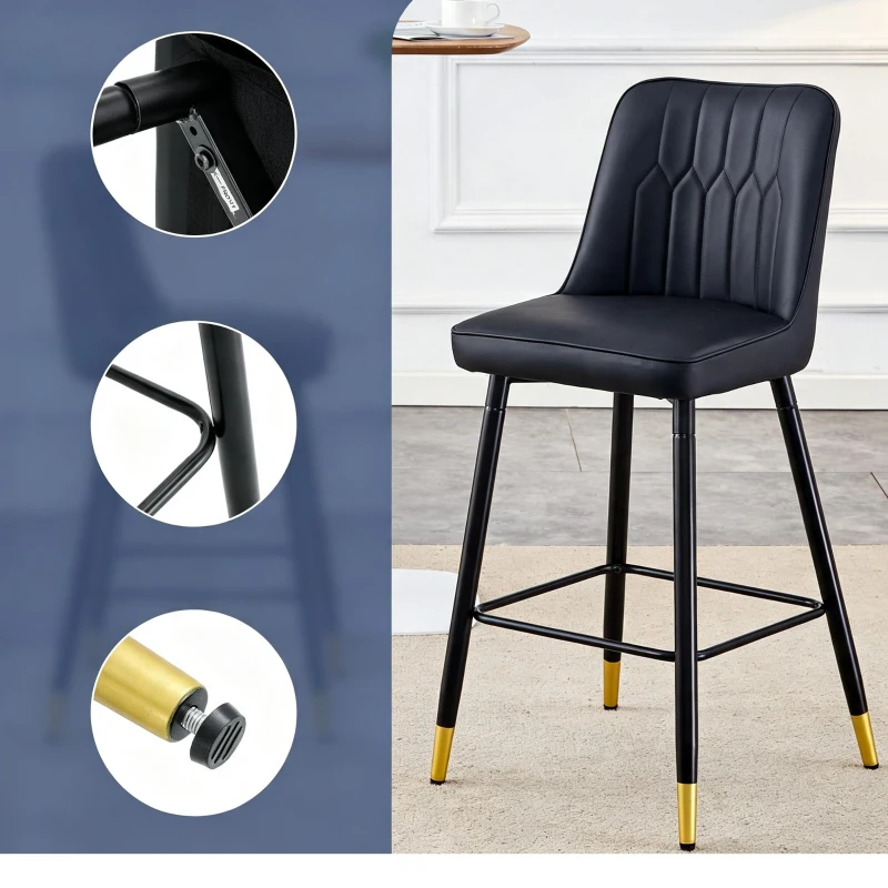 Lot de 2 tabourets de bar hauteur, design moderne et confortable, dossier incurvé et repose-pieds, 42x45x100 cm, Noir
