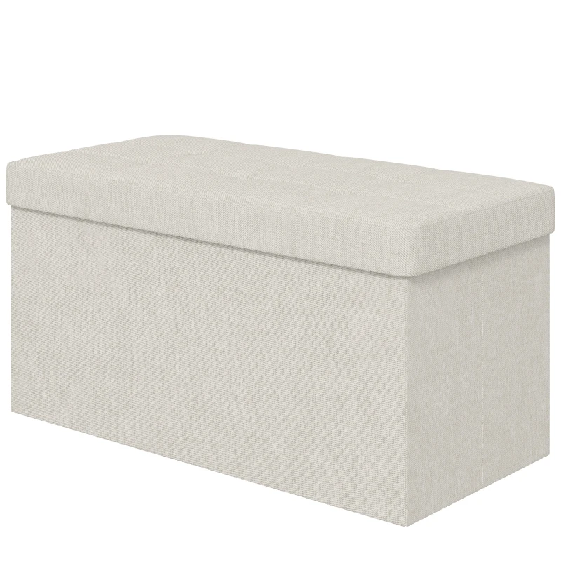 HOMCOM Banco com Armazenamento 84 L Banco de Arrumação Dobrável 76x38x38 cm Estofado em Linho Sintético Creme