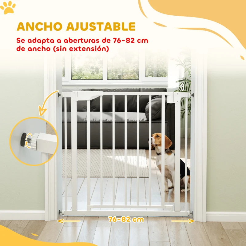 PawHut Barrera de Seguridad para Niños y Perros Ancho 76-81 cm Bloqueo Doble y Cierre Automático Apertura Dos Sentidos Blanco