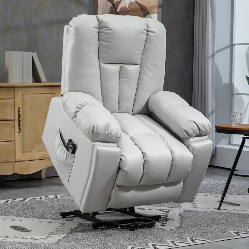 HOMCOM Massagesessel Relaxsessel Seniorensessel, Fernbedienung, Seitentaschen, 94 cm x 96 cm x 106 cm, Grau(m-2)