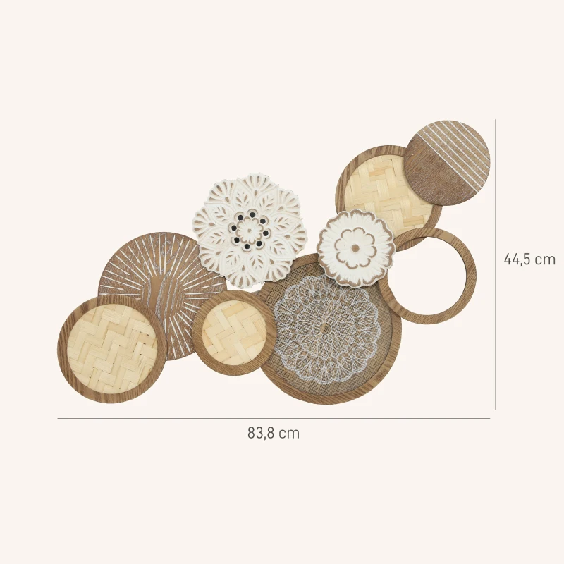 HOMCOM Décoration murale en bois, sculpture murale en bois, design unique à plusieurs disques, 83,8 x 44,5 cm, bois naturel