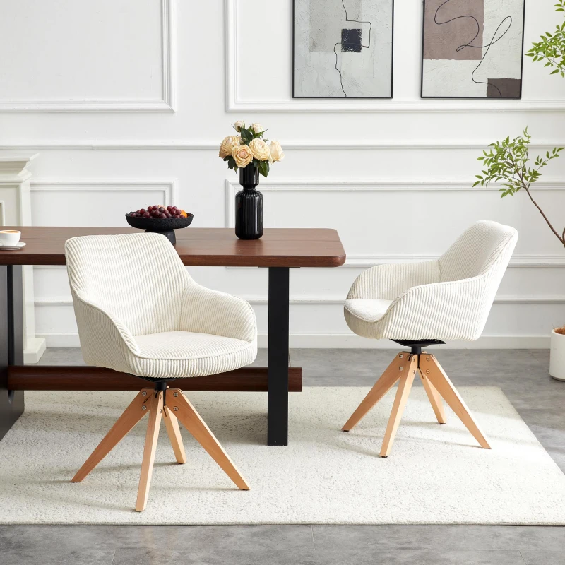 Lot de 2 chaises de salle à manger pivotantes style rétro luxueux, piètement quatre pieds en bois massif, 56,00x44,00x84,00 cm, Couleur naturelle