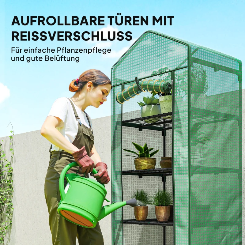 Outsunny Mini-Kas voor Bloemen of Groente, Staal, Kunststof, 69L x 49B x 193H cm, Groen