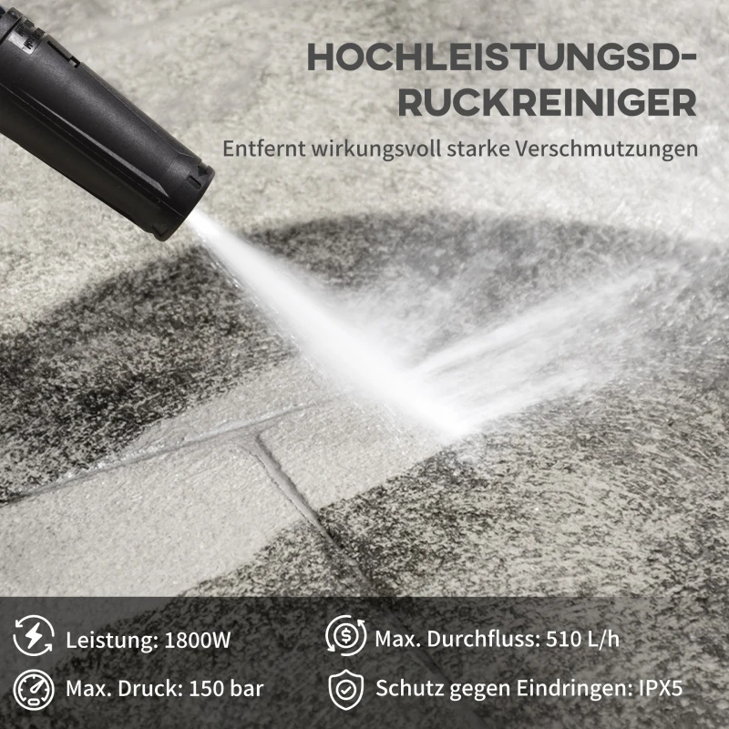 DURHAND hogedrukreiniger incl. 5-delig. Accessoires 150 bar werkdruk, 1800W