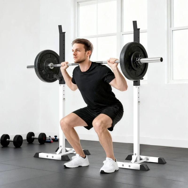 HOMCOM Halterstandaard, Set van 2, tot 150 kg, Hoogteverstelbaar, Staal, Wit+Zwart, 52 x 48 x 160 cm