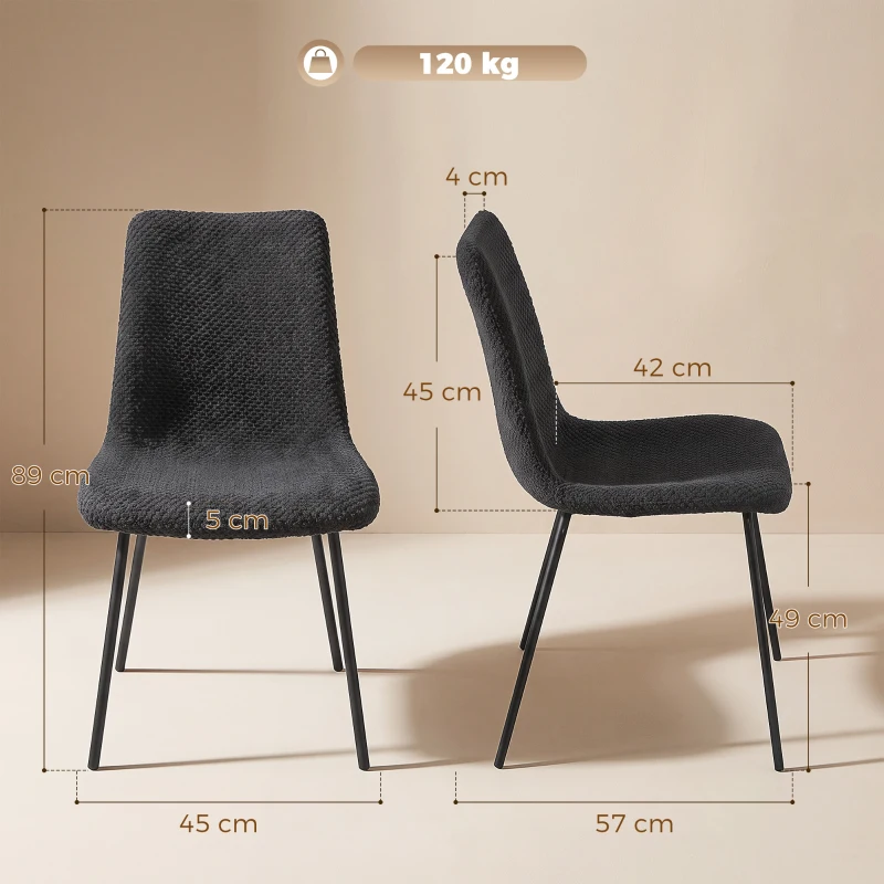 HOMCOM Conjunto de 2 Cadeiras de Jantar, Cadeiras de Cozinha Estofadas em Veludo, Encosto Curvado, Pés em Metal, Cinza Escuro