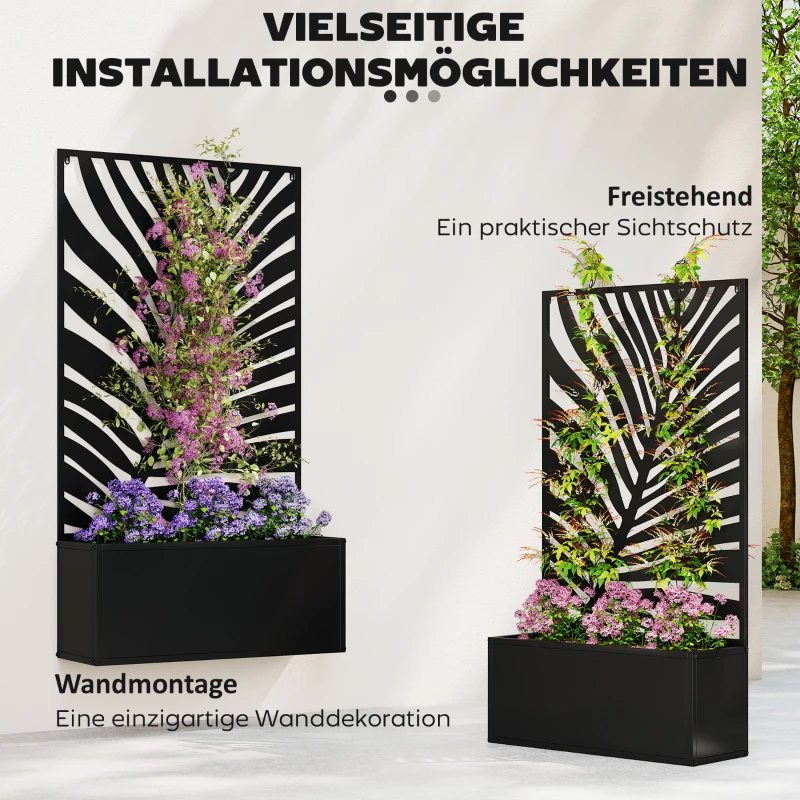 Outsunny verhoogde plantenbak met scherm, bloembak van metaal, tuinklimrek 61 x 23 x 113 cm