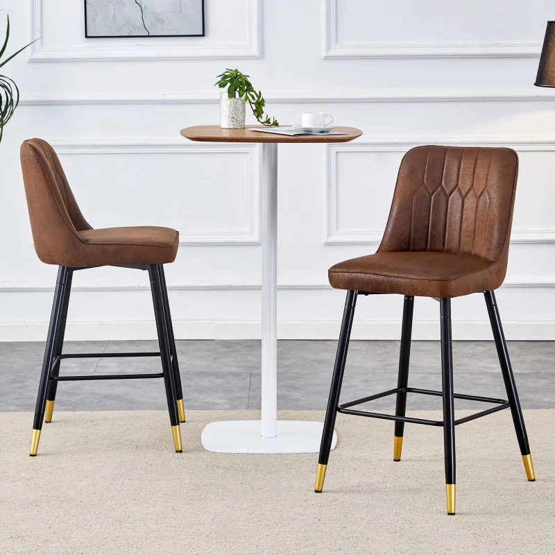 Lot de 2 tabourets de bar hauteur, design moderne et confortable, dossier incurvé et repose-pieds, 42x45x100 cm, Marron+Noir