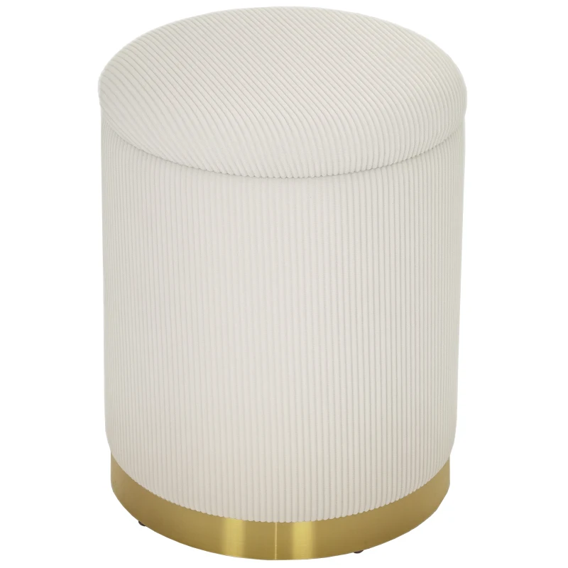 HOMCOM Zitpoef met Opbergruimte, Opvouwbare Poef met Deksel, Stalen Bodem, Ronde Voetenpoef 36 x 36 x 44 cm Crèmewit