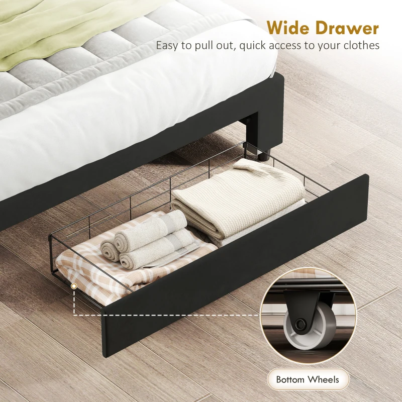 HOMCOM 4ft6 Double Ottoman Bed Frame, with Front Drawer - Black
