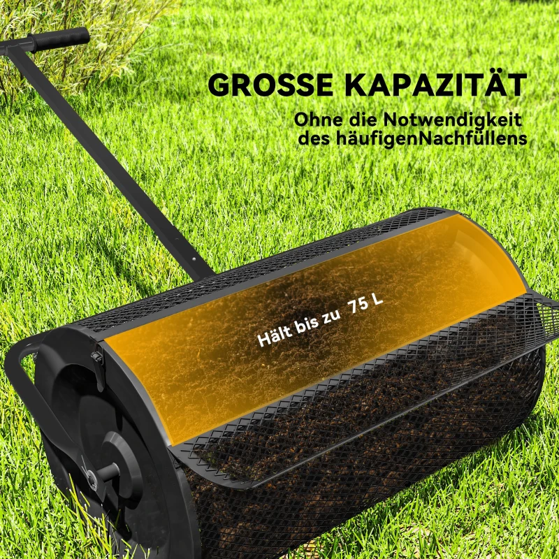 Outsunny Compostverspreider 75L 61x40cm voor Gazon en Tuin met T-Handgreep Metaal Zwart
