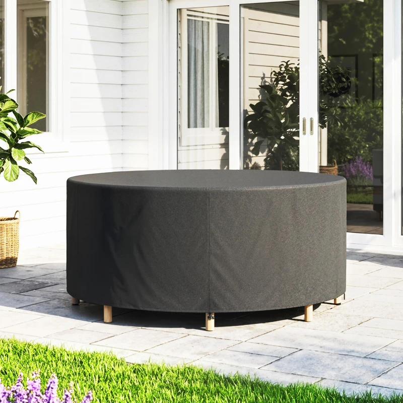Outsunny Housse de mobilier de jardin imperméable pour table ronde, tissu Oxford 420D pour jardin extérieur, Ø200 x 80 cm, noir