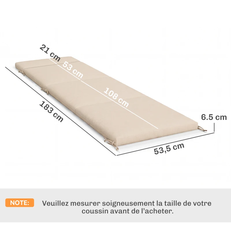 Outsunny Lot de 2 Coussins de Chaise Longue Bain de Soleil avec 6 Attaches, Résistance UV, 183x53,5x6,5cm, Crème