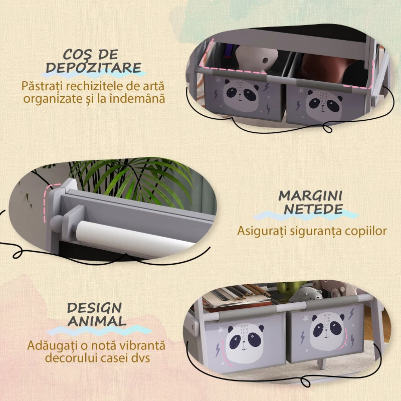 AIYAPLAY Tablă pentru Copii 3-În-1 cu 2 Rafturi și Șevalet din Lemn pentru Copii de 3-8 Ani, 54x46,5x93 cm, Roz