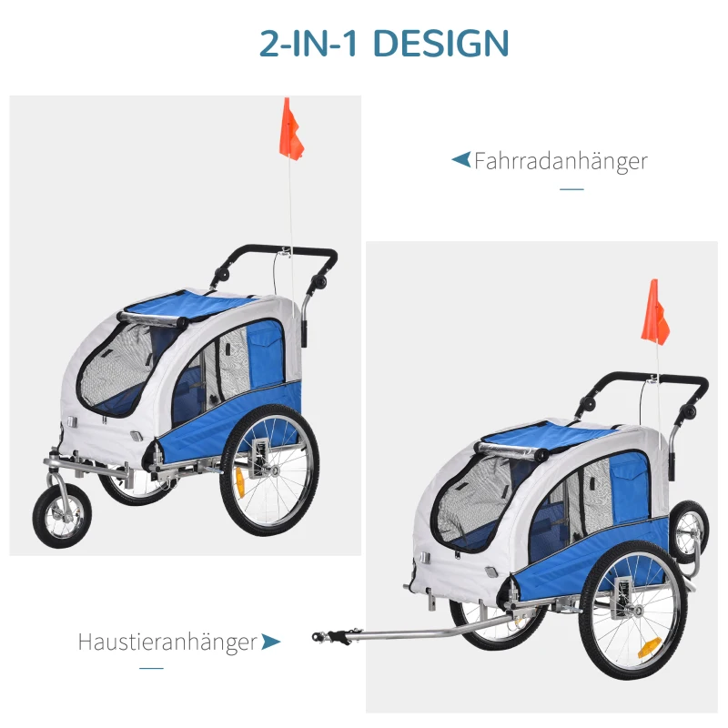PawHut 2 in 1 hondenaanhanger fietskar jogger vlag regenhoes voor honden 4 kleuren