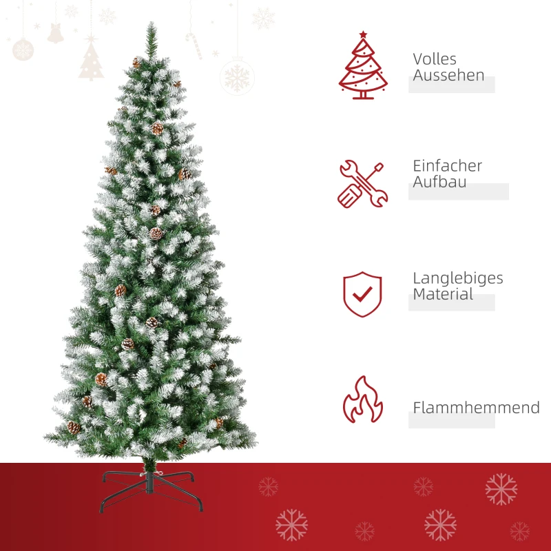 HOMCOM Kunstkerstboom, 630 Takken, 37 Dennenappels, Besneeuwde Punten, Brandvertragend, 180 cm