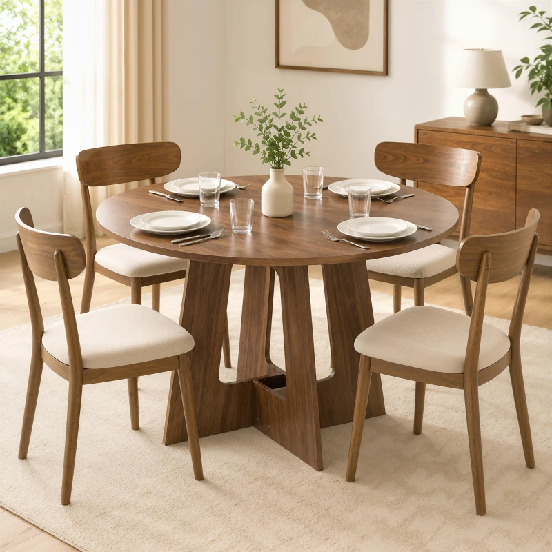 HOMCOM Table à manger ronde pour 4 personnes, Ø 110 x 73,5 cm, table de cuisine avec base croisée, marron