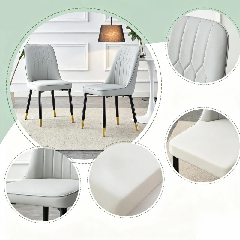 Lot de 2 chaises de salle à manger modernes, assise rembourrée, embouts antidérapants, 43x41.5x89 cm, Gris clair