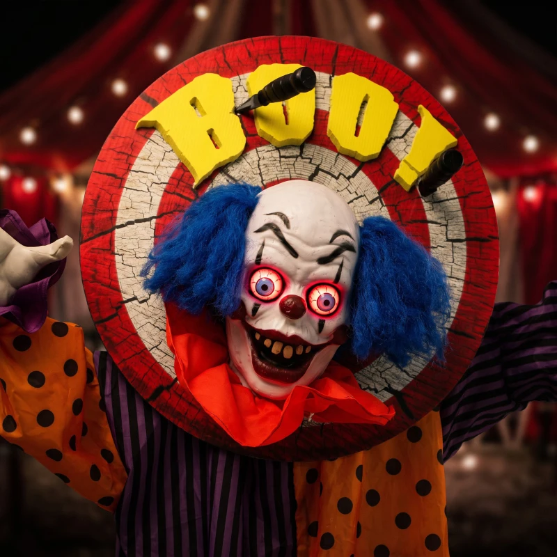HOMCOM 167 cm levensgrote geanimeerde Halloween-clown decoratie met geluid- en aanraakactivatie