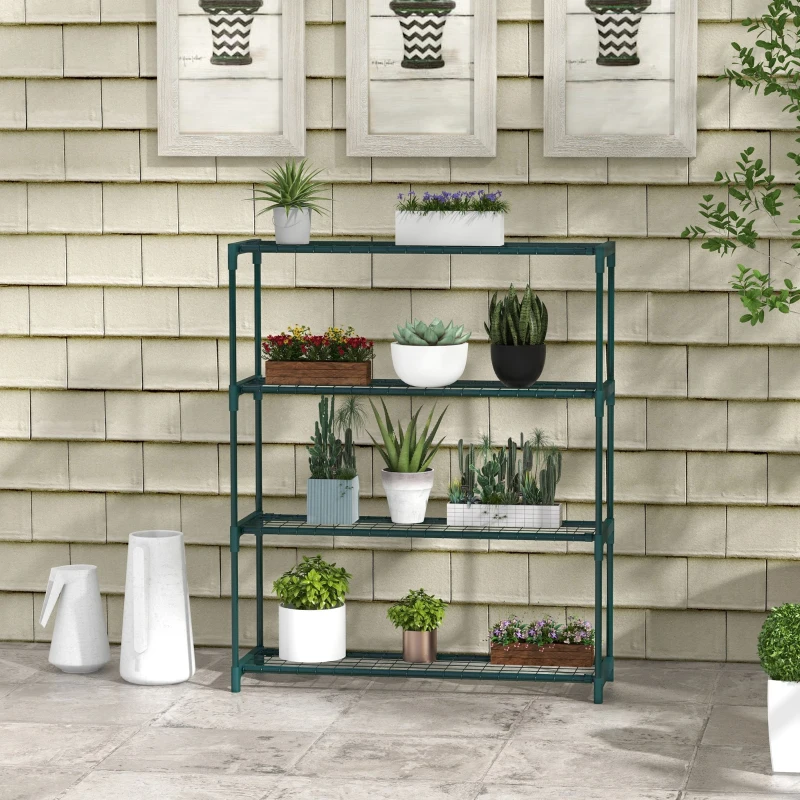 Outsunny Soporte para Macetas de 4 Niveles con Estructura de Acero para Jardín Patio 89x28x107 cm Verde Oscuro