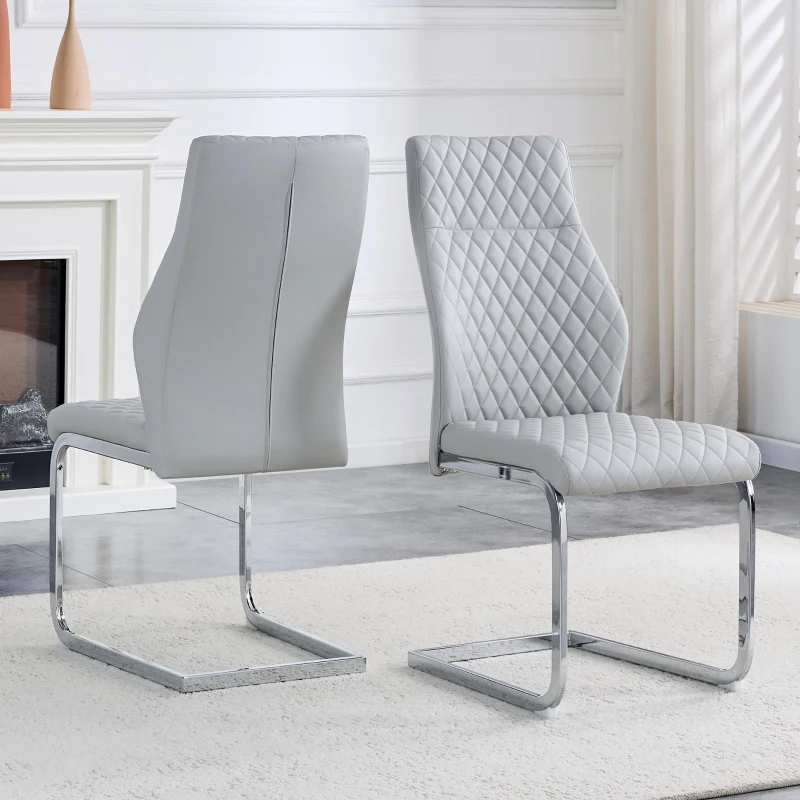 Chaise de salle à manger matelassée motif losange, dossier haut ergonomique, lot de 2, 43x63x100 cm, Argenté