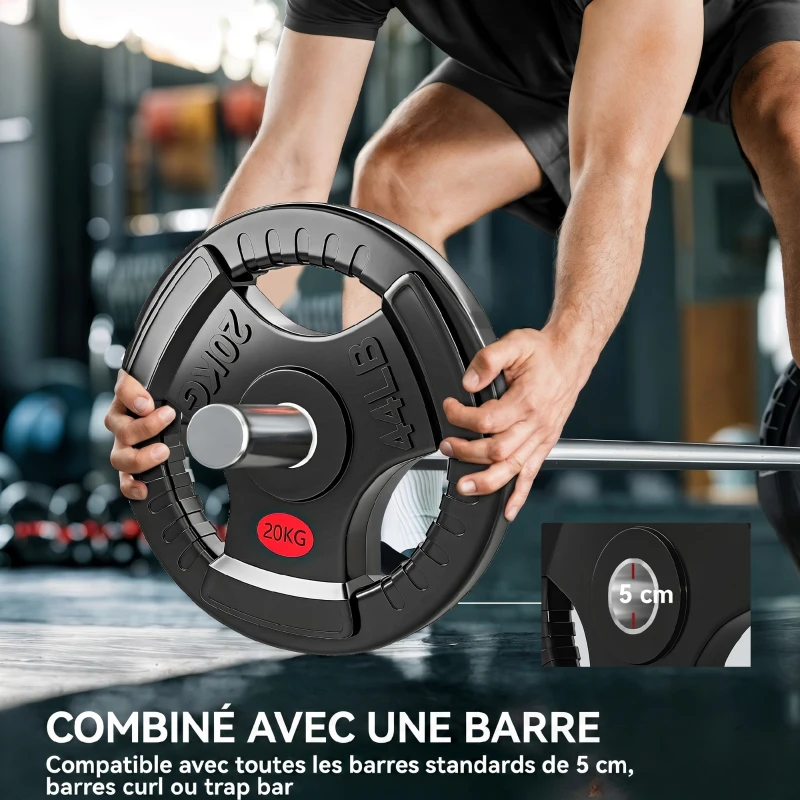 SPORTNOW Set di Dischi Pesi 20 kg con Foro da 5 cm e 3 Impugnature, Acciaio con Rivestimento in Plastica, Nero