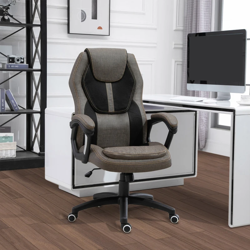 Vinsetto Fauteuil de bureau massant fauteuil bureau confortable hauteur réglable pivotant 360° polyester PU gris brun