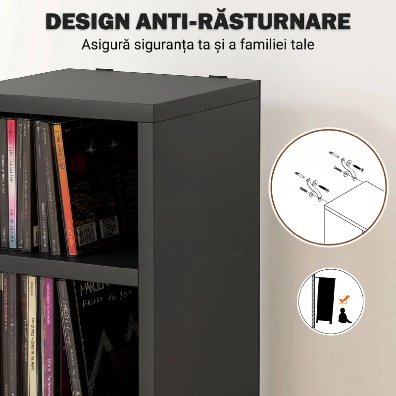 HOMCOM Dulap Suport Cd Da Perete Con 12 Polițe In Lemn 21x20x175cm Negru