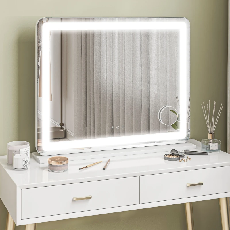 HOMCOM Miroir Lumineux LED intensité 3 modes d'éclairage, grossissement 10X,  port de charge USB, touche tactile - 80 x 62 cm