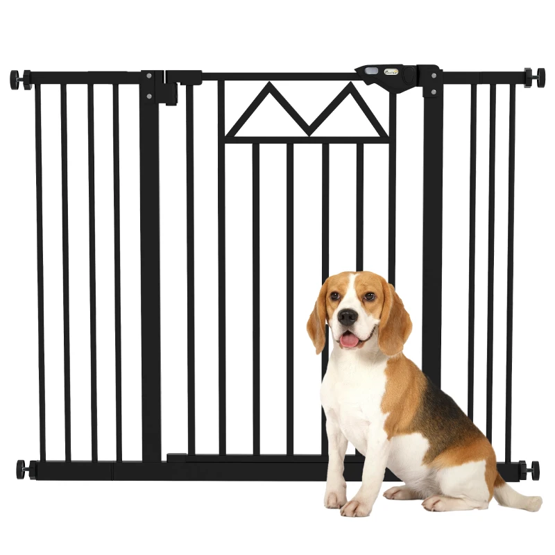 PawHut Poartă pentru Câini cu 4 Șuruburi Reglabile și Bandă Adezivă, din Metal și Plastic, 74-100x76 cm, Negru