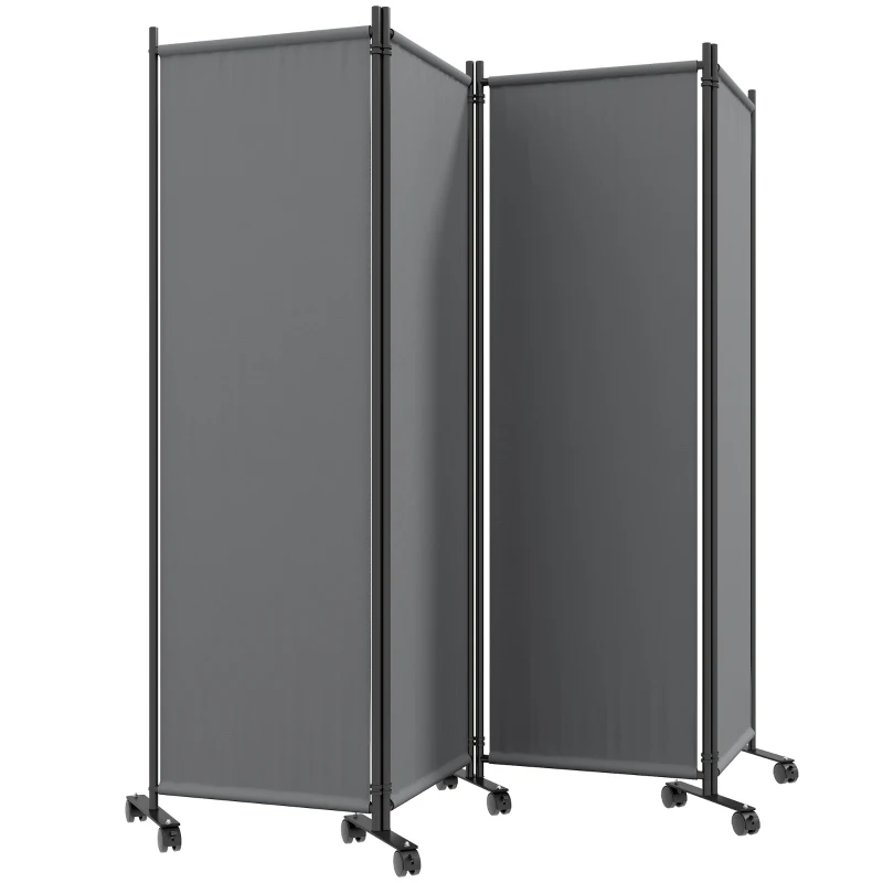 Outsunny Paravento da Esterno e Interno a 4 Pannelli Pieghevole con Ruote, 221x50x172cm, Grigio Scuro