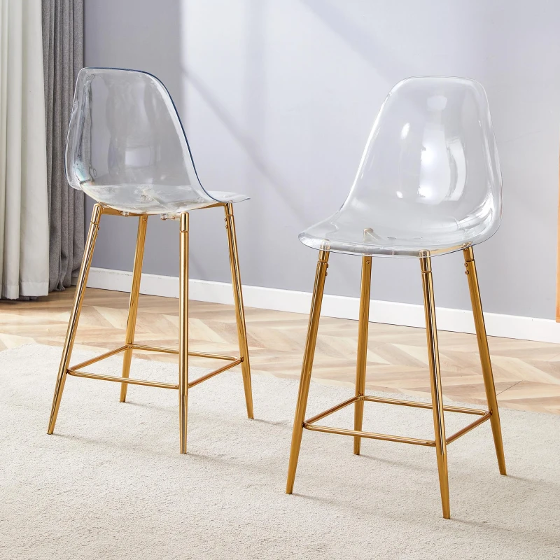 Lot de 2 tabourets de bar transparents, design moderne et aérien, 51x45x102 cm, Doré