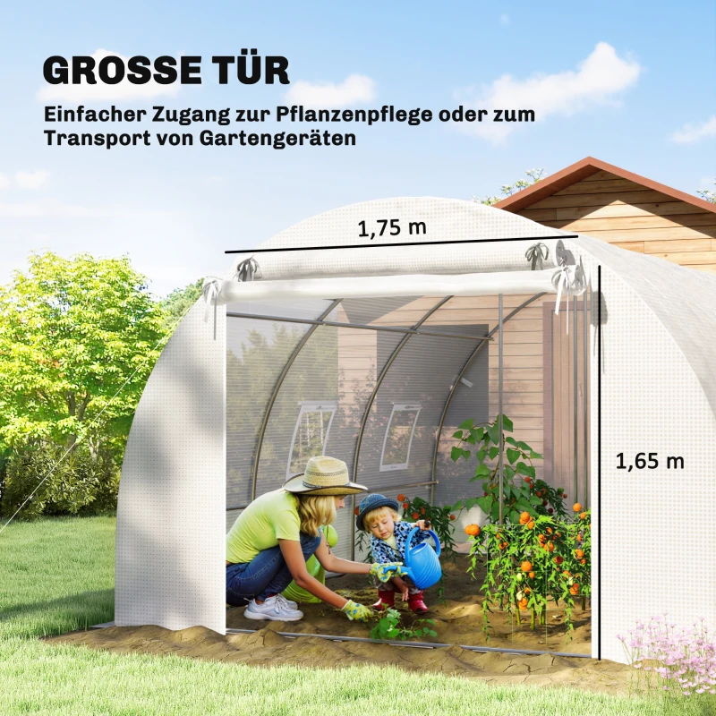 Outsunny foliekas, plastic overdekking, netdeur, steunstangen, Wit